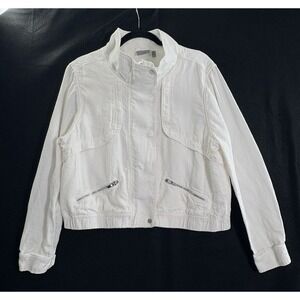 ATHLETA Women Sahara Linen Crop Moto Zip Snap Jacket Sz XL White 3-21
